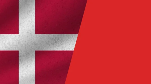 Red Denmark Realistic Two Flags Together Illustration — 图库照片
