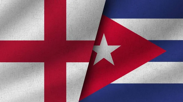 Cuba Angleterre Réalistes Deux Drapeaux Ensemble Illustration — Photo