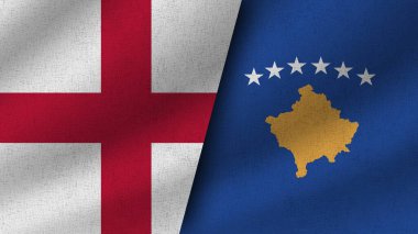 Kosova ve İngiltere Birlikte İki Gerçekçi Bayrak, 3D Görüntü