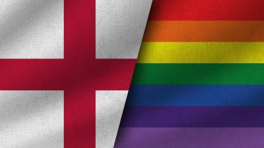 LGBT Gurur ve İngiltere Gerçekçi İki Bayrak Birarada, 3D İllüstrasyon