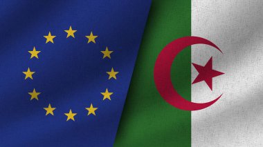 Cezayir ve Avrupa Birliği Gerçekçi İki Bayrak Birlikte, 3D Görüntü