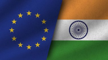 Hindistan ve Avrupa Birliği Gerçekçi İki Bayrak Birlikte, 3D Görüntü