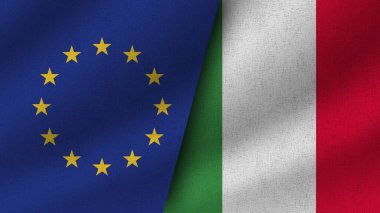 İtalya ve Avrupa Birliği Gerçekçi İki Bayrak Birlikte, 3D Görüntü