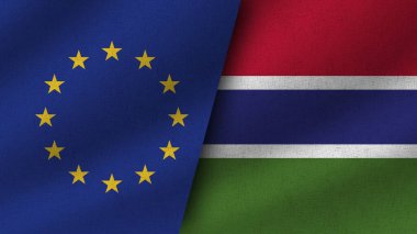 Gambiya ve Avrupa Birliği Gerçekçi İki Bayrak Birarada, 3D Görüntü