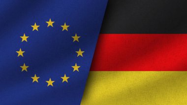 Almanya ve Avrupa Birliği Gerçekçi İki Bayrak Birarada, 3D İllüstrasyon