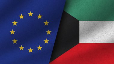 Kuveyt ve Avrupa Birliği Gerçekçi İki Bayrak Birlikte, 3D Görüntü