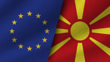 Makedonya ve Avrupa Birliği Gerçekçi İki Bayrak Birlikte, 3D Görüntü