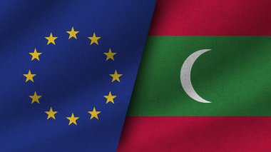 Maldivler ve Avrupa Birliği Gerçekçi İki Bayrak Birlikte, 3B Görüntü