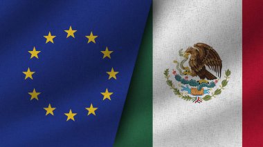 Meksika ve Avrupa Birliği Gerçekçi İki Bayrak Birlikte, 3D Görüntü