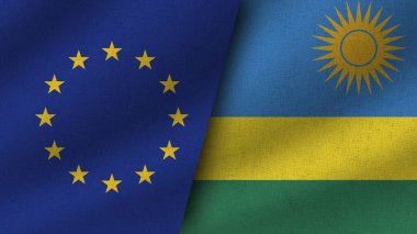 Ruanda ve Avrupa Birliği Gerçekçi İki Bayrak Birlikte, 3D Görüntü
