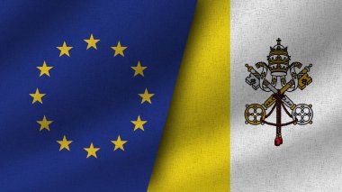 Vatikan ve Avrupa Birliği Gerçekçi İki Bayrak Birarada, 3D Görüntü