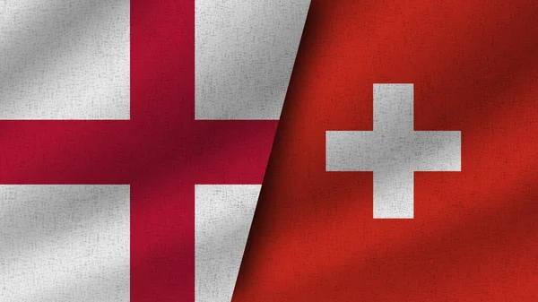 Suiza Inglaterra Realistas Dos Banderas Juntas Ilustración —  Fotos de Stock