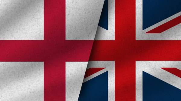 United Kingdom England Realistic Two Flags Together Illustration — Stock Photo, Image