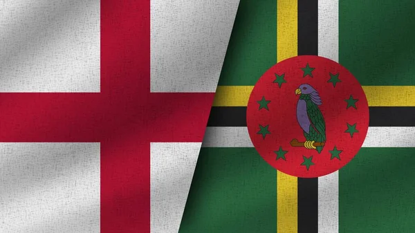 Dominica Inglaterra Realistas Duas Bandeiras Juntos Ilustração — Fotografia de Stock