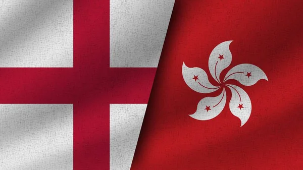 Hong Kong Anglia Realistyczne Dwie Flagi Razem Ilustracja — Zdjęcie stockowe