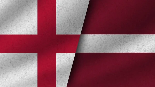 Lettland Und England Realistische Zwei Flaggen Zusammen Illustration — Stockfoto