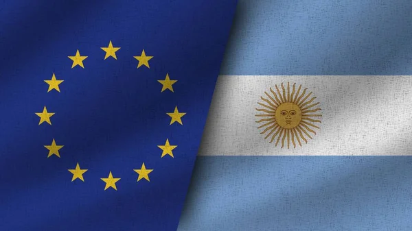 Аргентина Європейський Союз Реалістичні Два Прапори Разом Ілюстрація — стокове фото