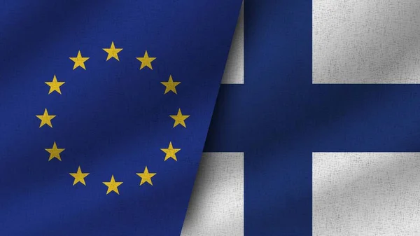 Finlandiya Avrupa Birliği Gerçekçi Bayrak Birlikte Görüntü — Stok fotoğraf