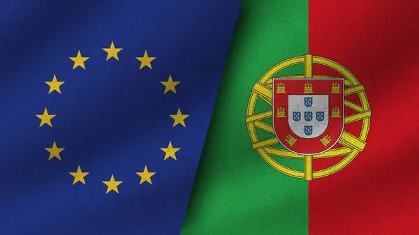 ポルトガルと欧州連合現実的な二つの旗 3Dイラスト — ストック写真