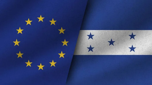 Honduras European Union Realistic Two Flags Together Illustration — Stock Photo, Image