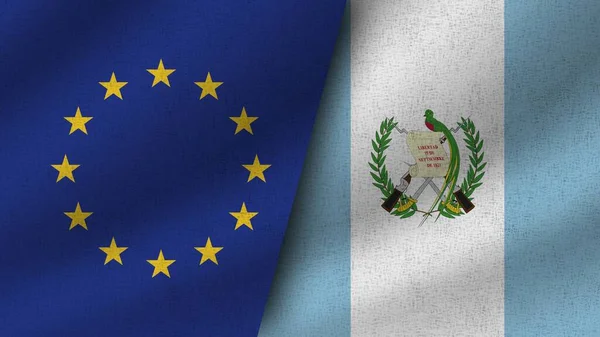 Guatemala Europese Unie Realistische Twee Vlaggen Samen Illustratie — Stockfoto