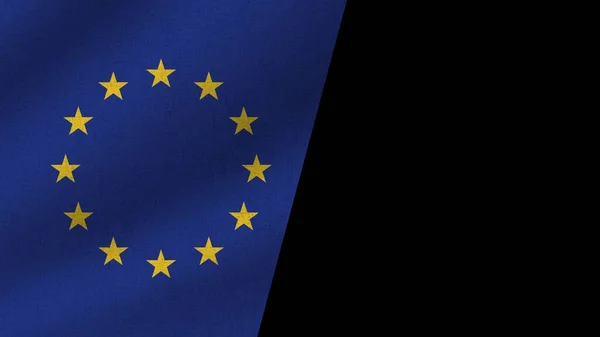 Black Background European Union Realistic Two Flags Together Illustration — 图库照片