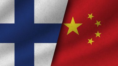 Çin ve Finlandiya Gerçekçi İki Bayrak Birlikte, 3D Görüntü