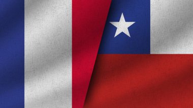 Şili ve Fransa Gerçekçi İki Bayrak Birlikte, 3D Resim
