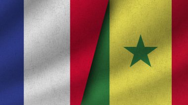 Senegal ve Fransa Gerçekçi İki Bayrak Birarada, 3D Görüntü