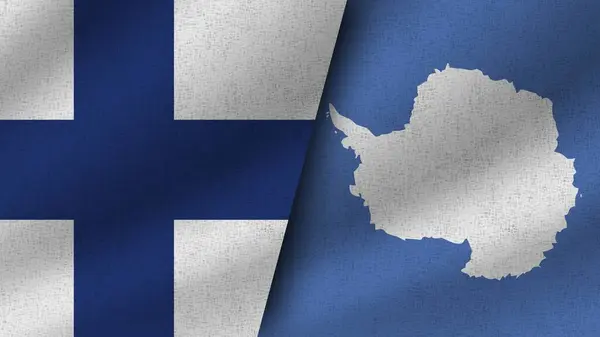 Antartica Finlandia Realistici Due Bandiere Insieme Illustrazione — Foto Stock