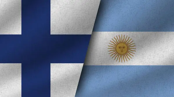 Argentina Finlandia Realistici Due Bandiere Insieme Illustrazione — Foto Stock