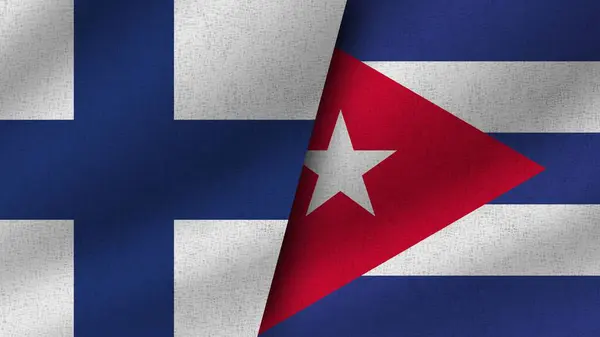 Kuba Und Finnland Realistische Zwei Flaggen Zusammen Illustration — Stockfoto