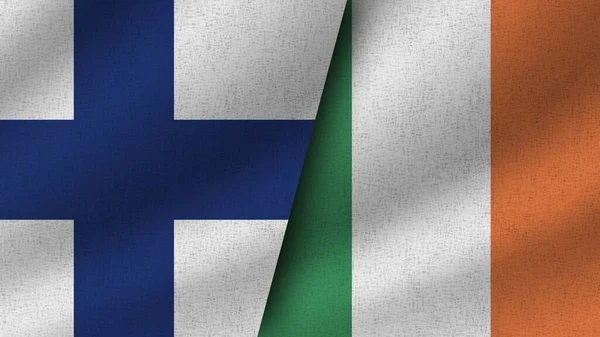 Irlanda Finlandia Realistici Due Bandiere Insieme Illustrazione — Foto Stock