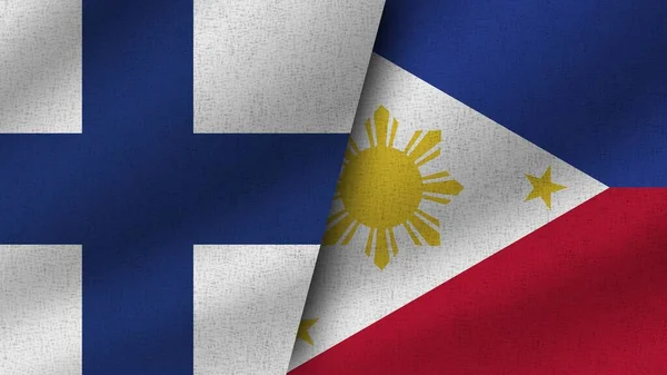 菲律宾和芬兰现实的两面旗帜在一起 3D说明 — 图库照片