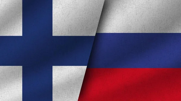Russia Finlandia Realistico Due Bandiere Insieme Illustrazione — Foto Stock