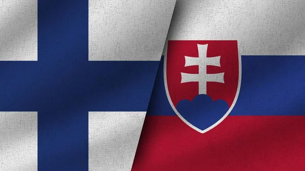 Slovakia Finland Realistic Two Flags Together Illustration — 스톡 사진