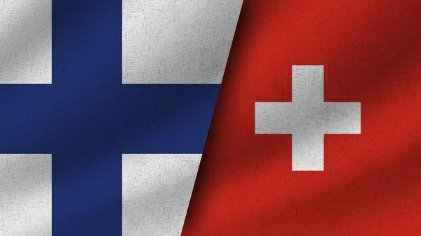 Švýcarsko Finsko Realistické Dvě Vlajky Dohromady Ilustrace — Stock fotografie