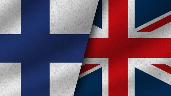 United Kingdom Finland Realistic Two Flags Together Illustration — Stock Photo, Image