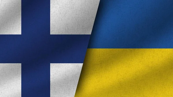 Ucraina Finlandia Realistico Due Bandiere Insieme Illustrazione — Foto Stock