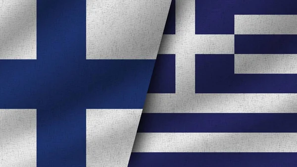 Grecia Finlandia Realistici Due Bandiere Insieme Illustrazione — Foto Stock