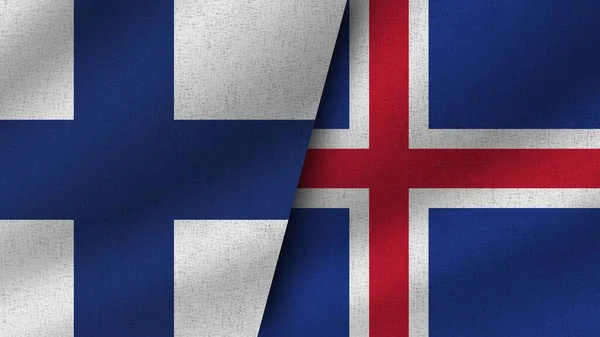 Islanda Finlandia Realistici Due Bandiere Insieme Illustrazione — Foto Stock