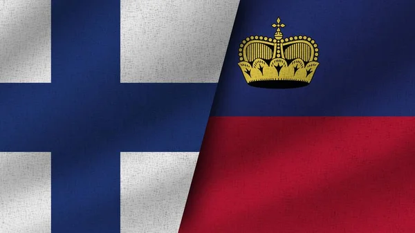 Liechtenstein Finlandia Realistici Due Bandiere Insieme Illustrazione — Foto Stock