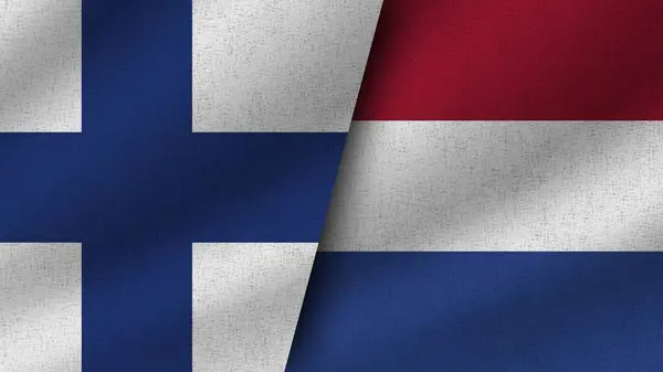 Paesi Bassi Finlandia Realistico Due Bandiere Insieme Illustrazione — Foto Stock