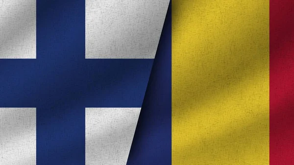 Rumänien Und Finnland Realistische Zwei Flaggen Zusammen Illustration — Stockfoto