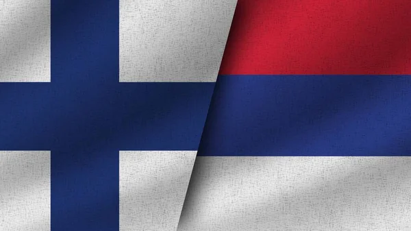 Sırbistan Finlandiya Gerçekçi Bayrak Birlikte Görüntü — Stok fotoğraf