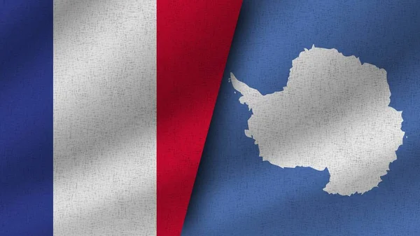 Antartica France Realistic Two Flags Together Illustration — 스톡 사진