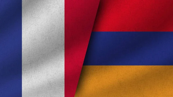 Вірменія Франція Реалістичні Два Прапори Разом Ілюстрація — стокове фото