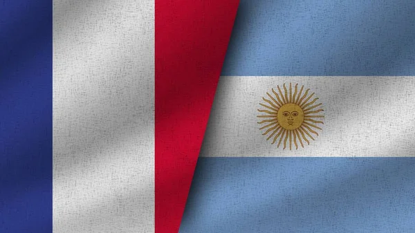 Argentina Och Frankrike Realistiska Två Flaggor Tillsammans Illustration — Stockfoto