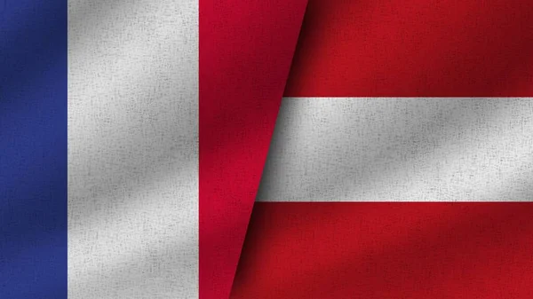 Austria Francia Realistico Due Bandiere Insieme Illustrazione — Foto Stock