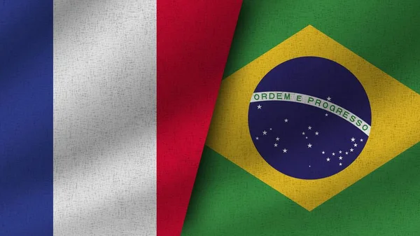 Brazilië Frankrijk Realistische Twee Vlaggen Samen Illustratie — Stockfoto